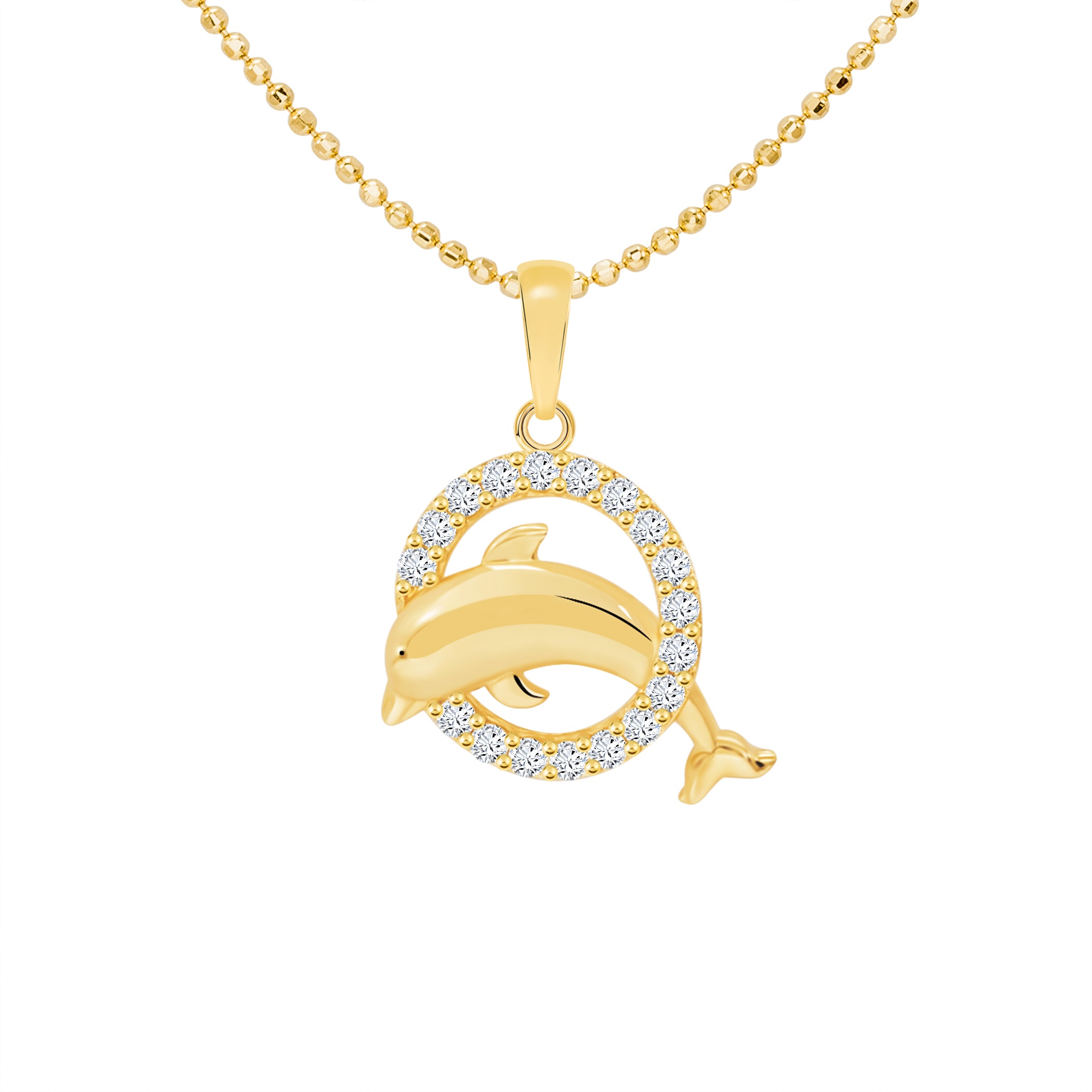 14k Gold Dolphin and Circle Pendant (JP6373)