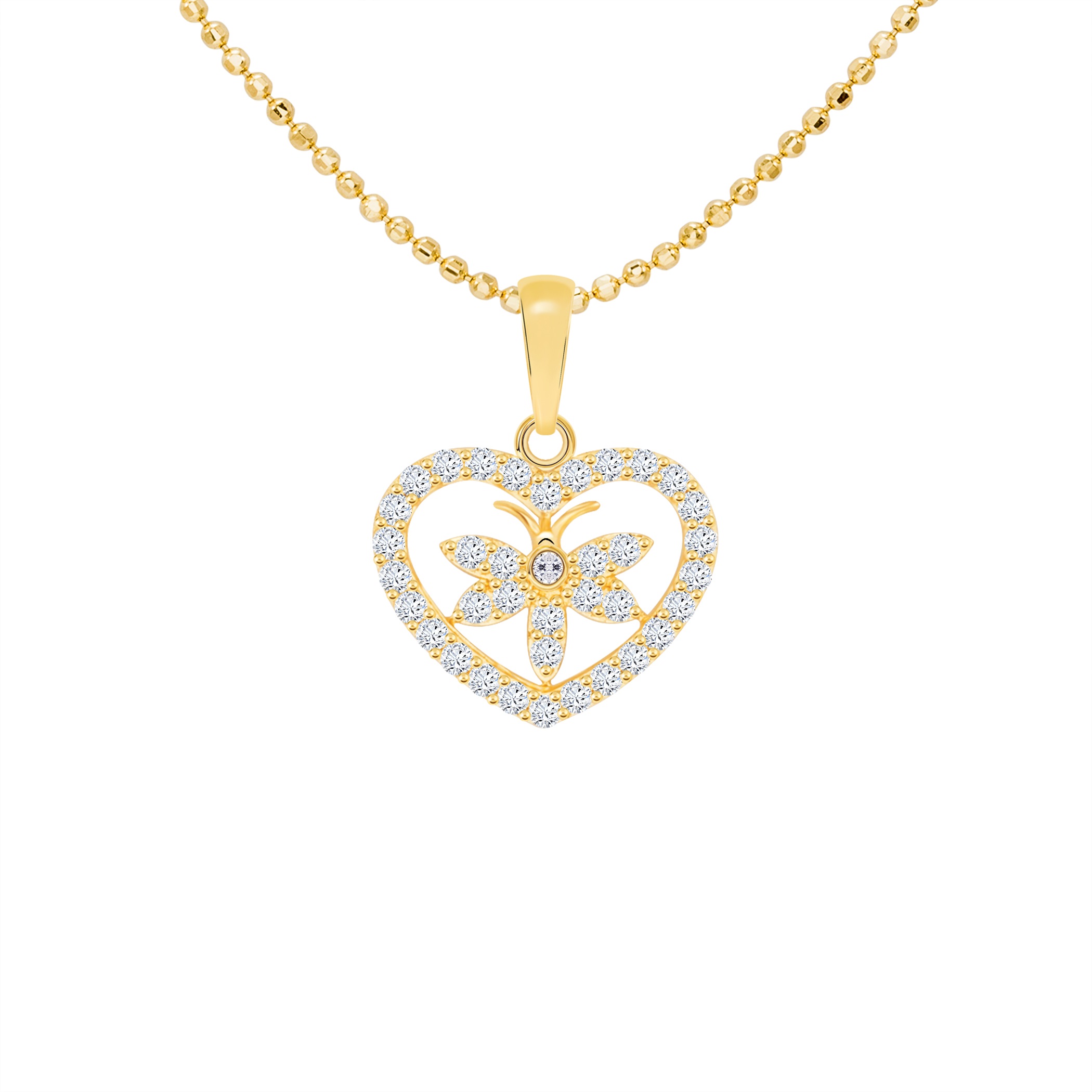 14k Gold Heart and Butterfly Pendant (JP6442)