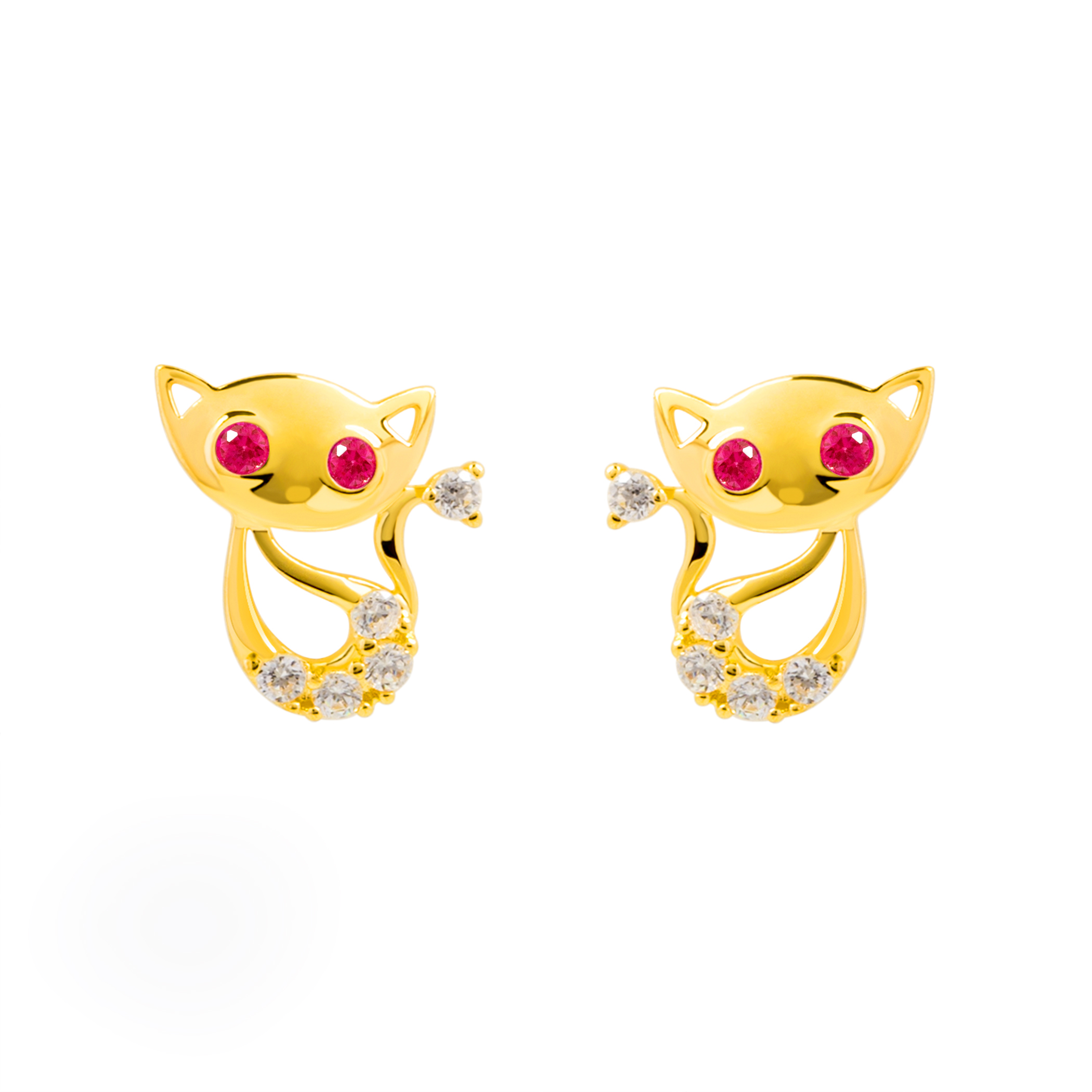 14k Gold The Lovely Cat Earrings (JE31749)