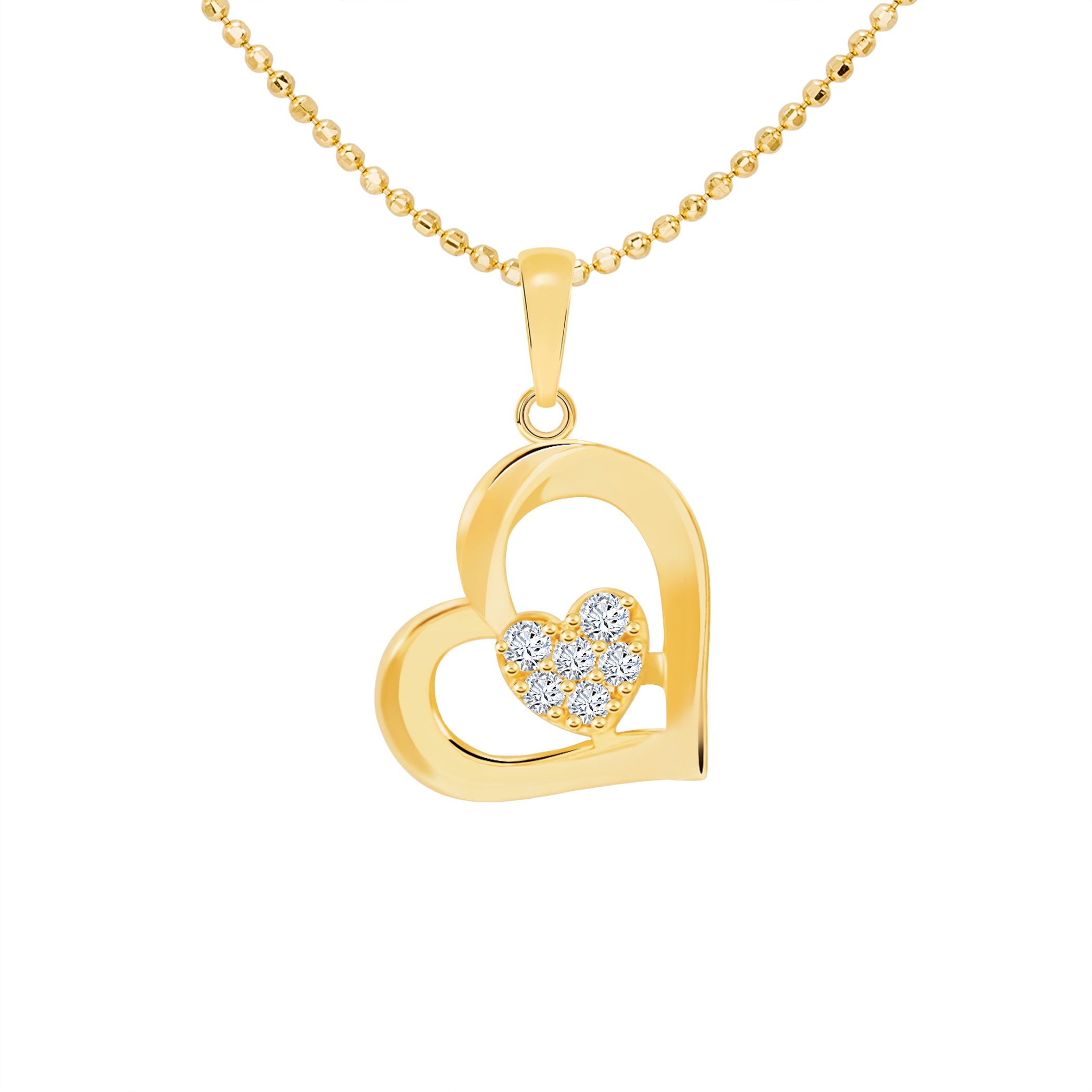 14k Gold Tilted Double Open Heart Pendant (JP6302)