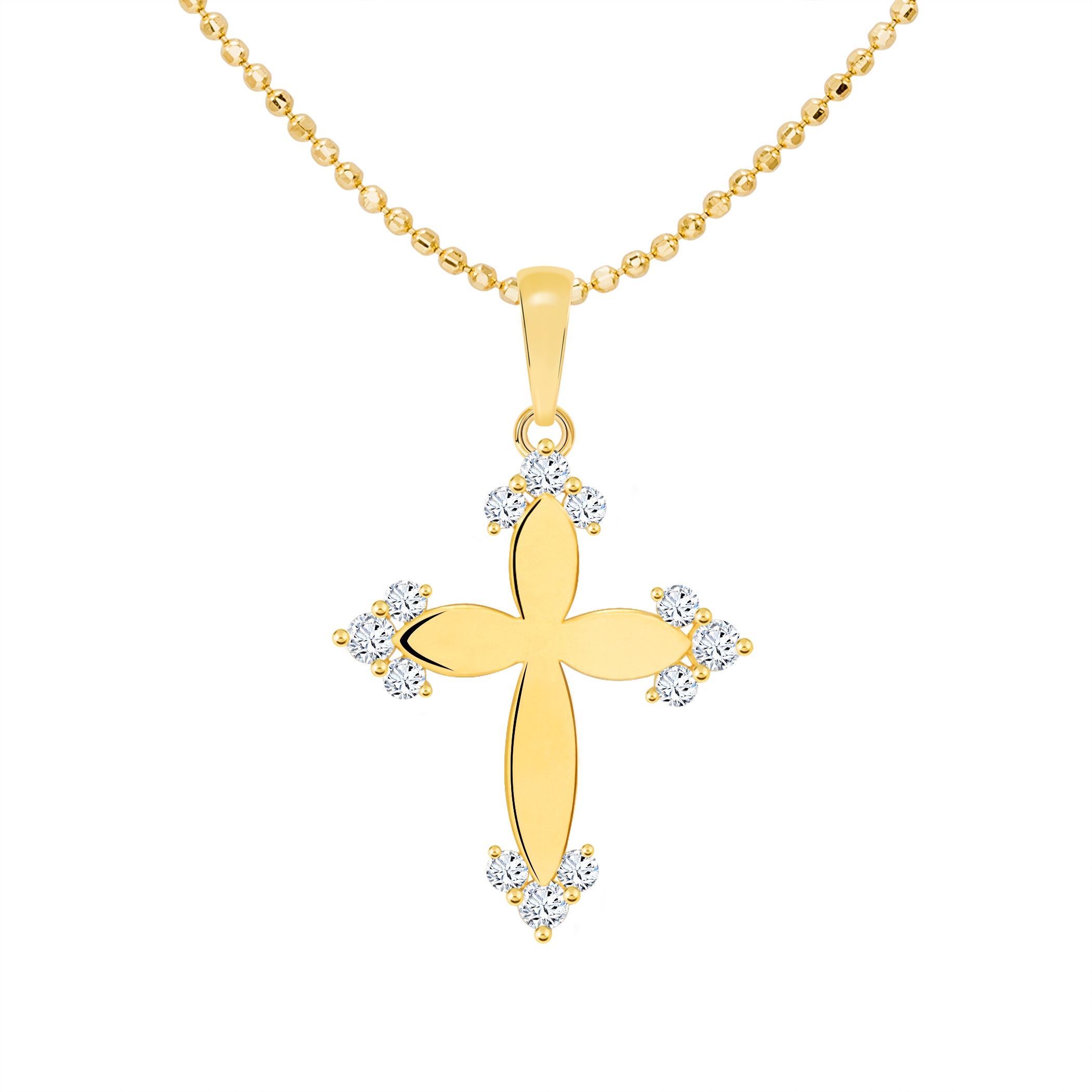 14k Gold Stone Wrap Curved Cross Pendant (JP6120)