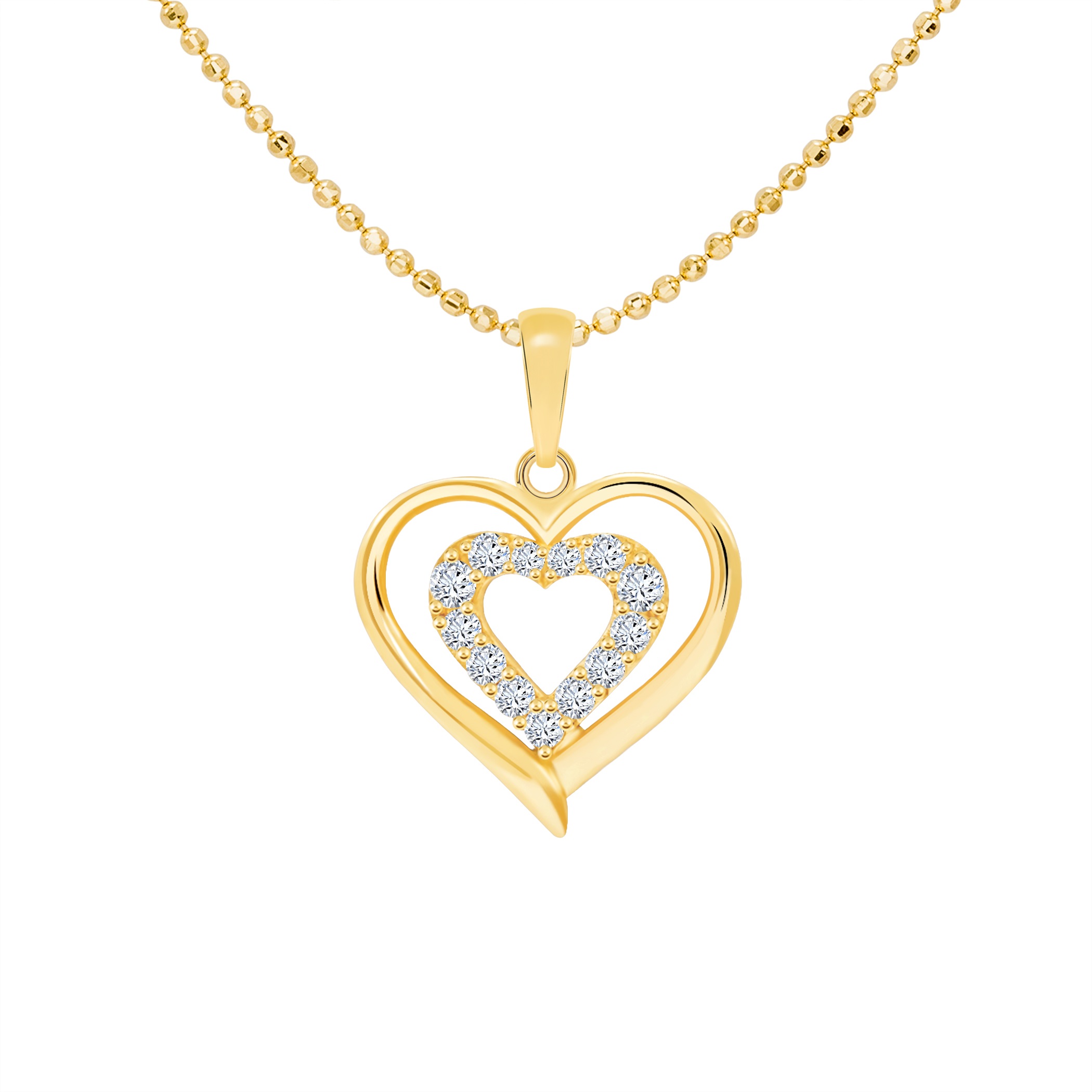 14k Gold Double Heart Pendant (JP607)