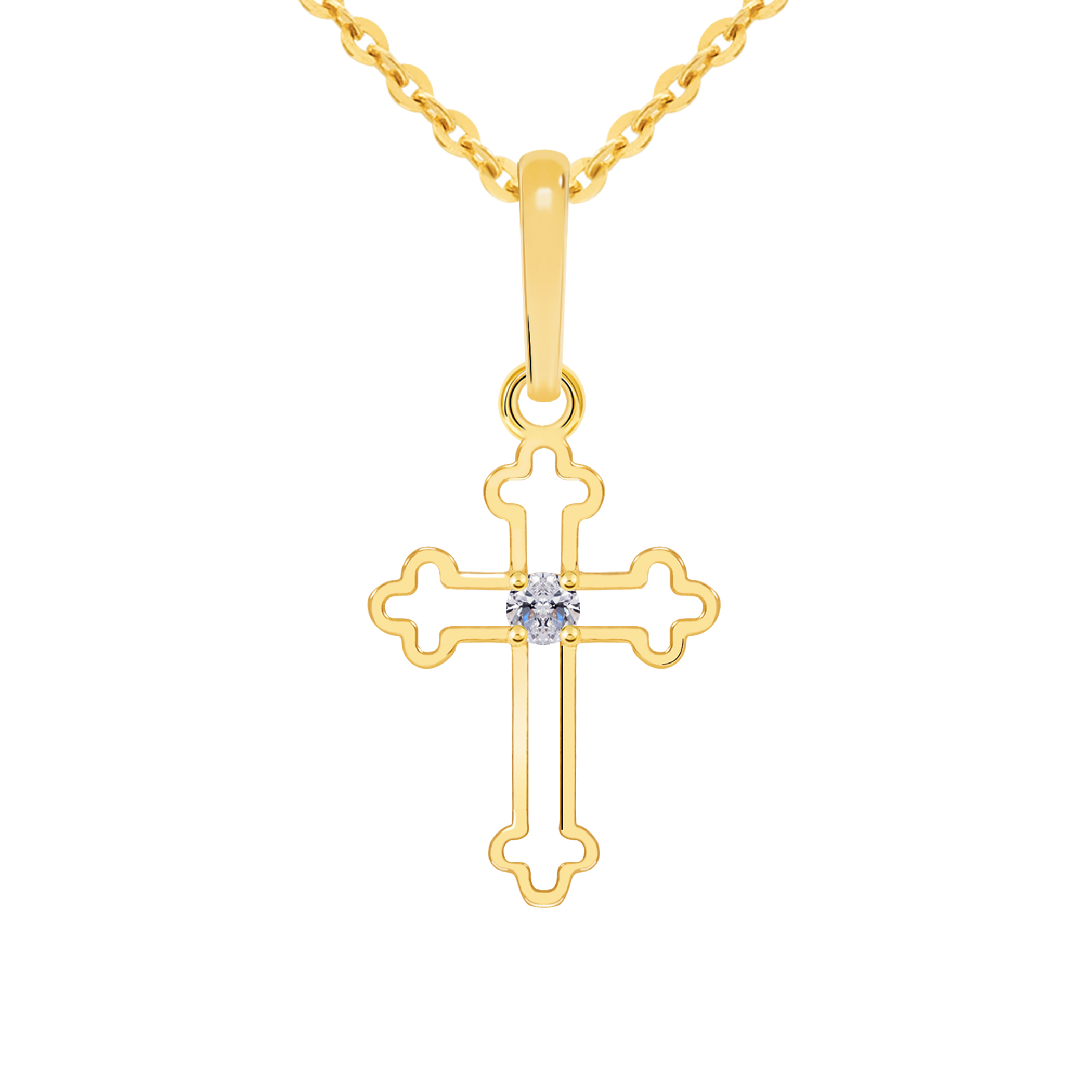 14k Gold Solitaire Cross Pendant (JP6956)