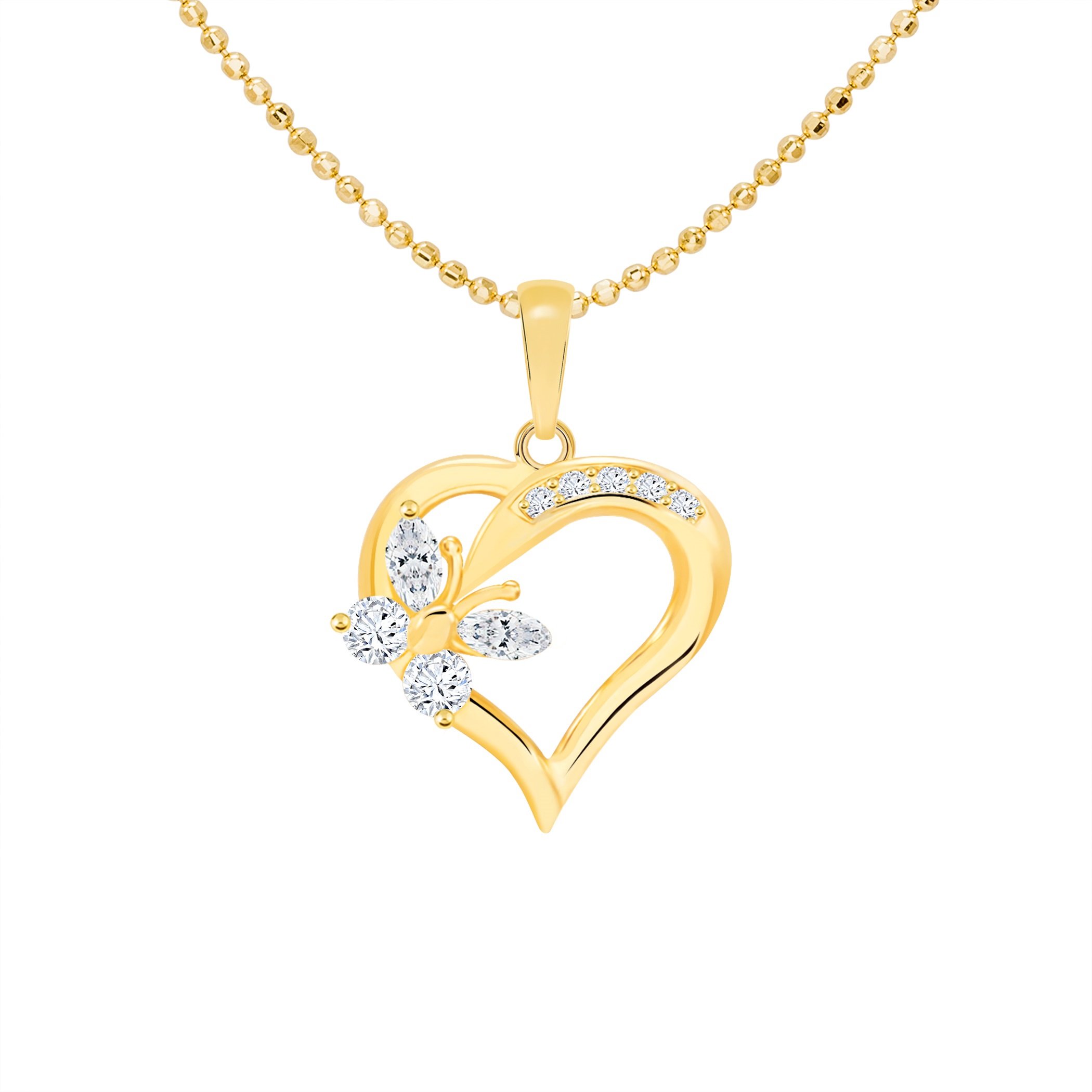 14k Gold Butterfly and Open Heart Pendant (JP6336)