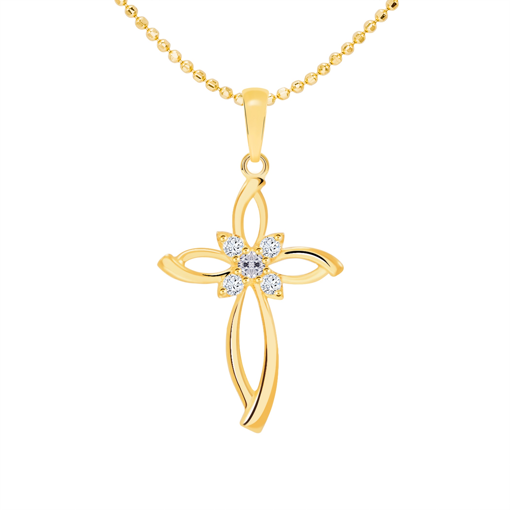 14k Gold Flower Knotted Cross Pendant (JP6365)