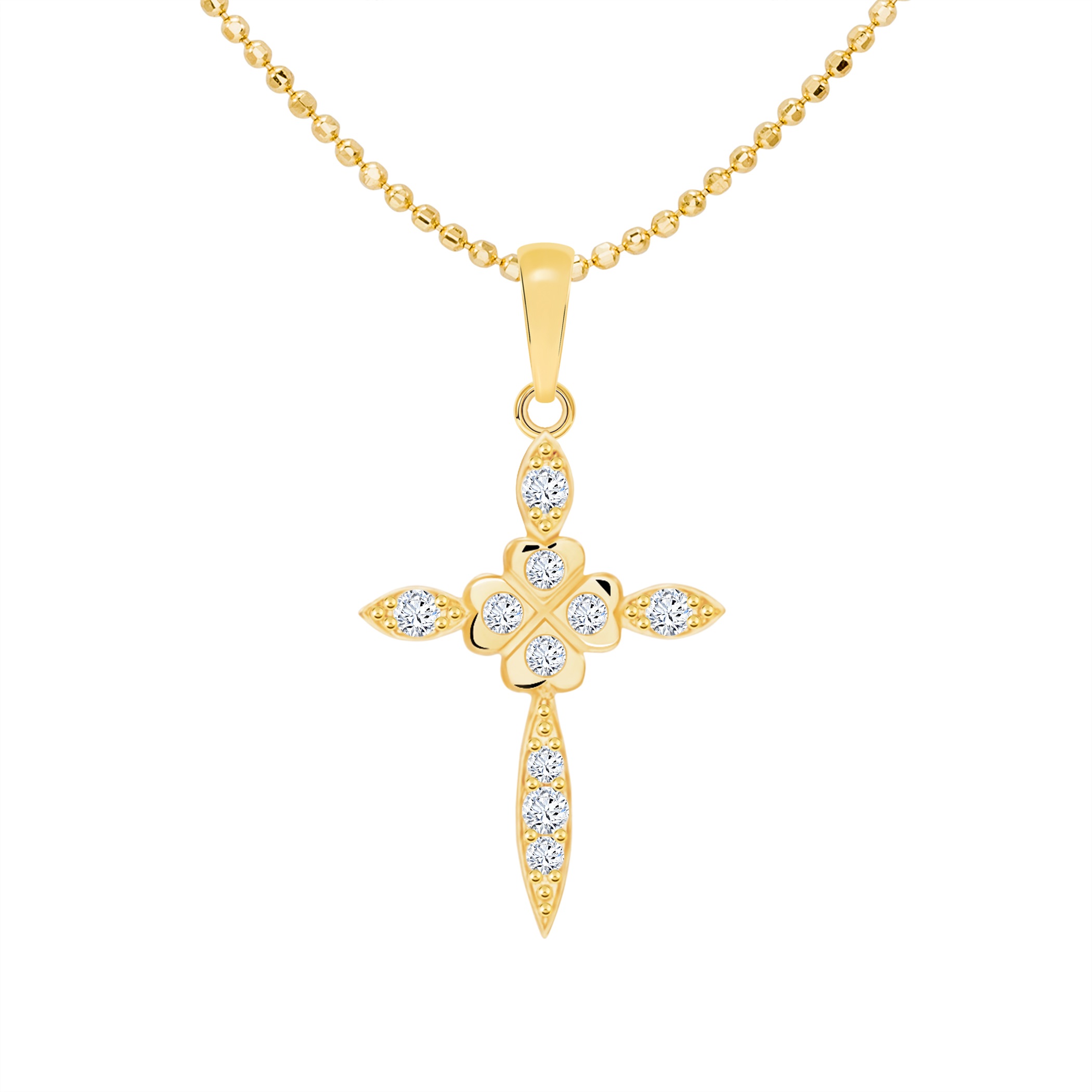 14k Gold Flower Wrap Cross Pendant (JP6494)